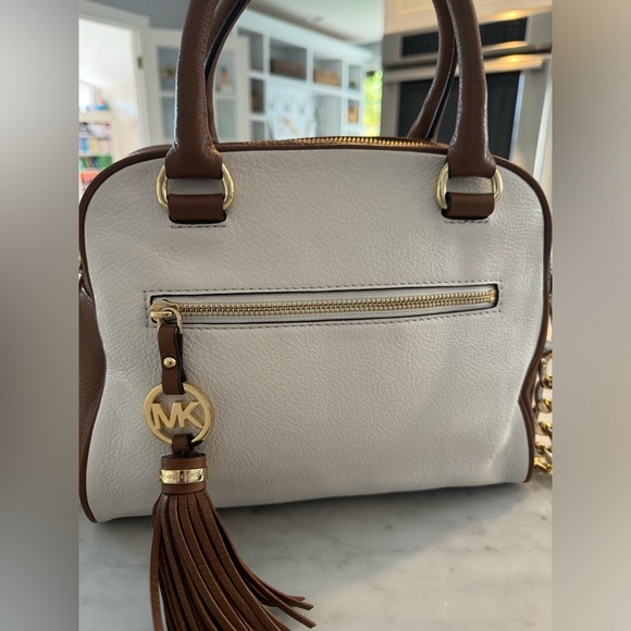 Michael Kors Knox Tassel Bag with Shoulder Strap, Brown&White, 11”Wx9”Hx4.5”D - Picture 3 of 6